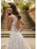 Beaded Ivory Lace Tulle Keyhole Back Glitter Wedding Dress